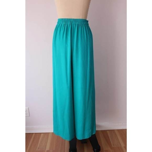 Vintage Teal Wide Leg Swishy Pants Elastic Waist Jasmine Disneybound - Picture 7 of 8